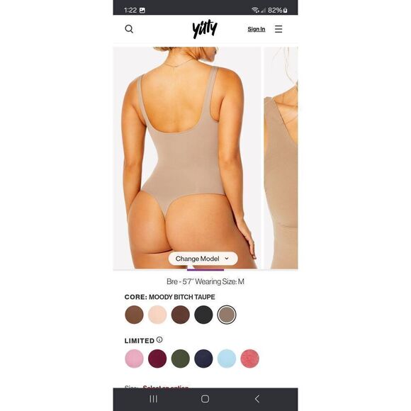 New M-L Fabletics Yitty Moody Bitc Taupe Nearly Naked Shaping Thong Bodysuit - Picture 3 of 8